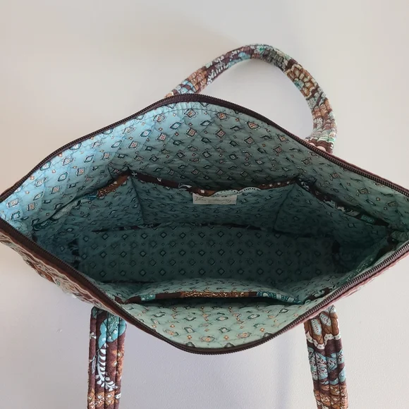 Vera Bradley Java Blue Tote Purse Shoulder Bag Brown Blue Floral 2006 Pattern - Picture 8 of 16